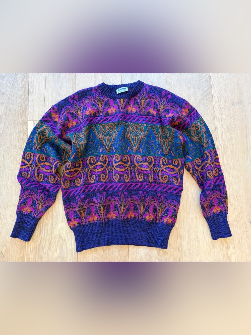 Meister vintage wool blend fair isle 90s 80s knit sweater colorful oversized - L